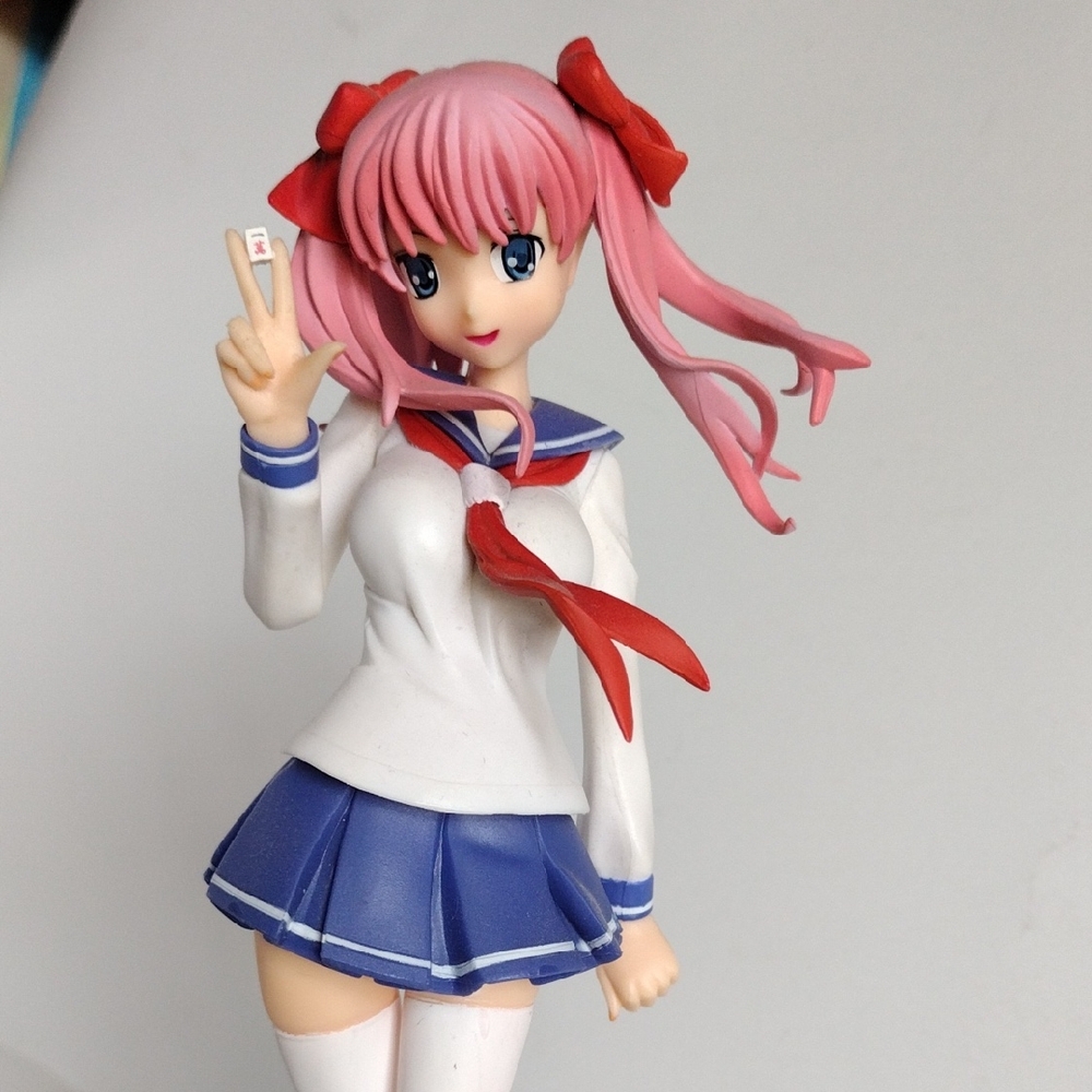 Anime Girl Figurine with Pink Hair and Blue Outfit